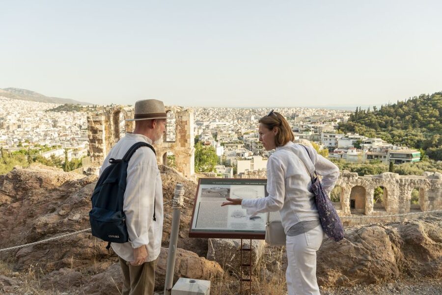 Acropolis & Acropolis Museum PRIVATE Expert led Guided Tour - Descending past the Odeon of Herodes Atticus