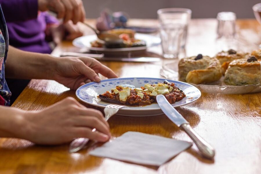 Athens: Food Market Visit and Cooking Class with Wine - Sitting down to the food you made