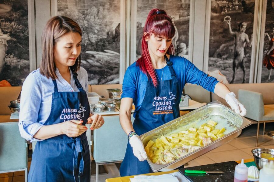 Athens: Greek Cuisine Cooking Class and 3-Course Dinner - The meal and the Acropolis view