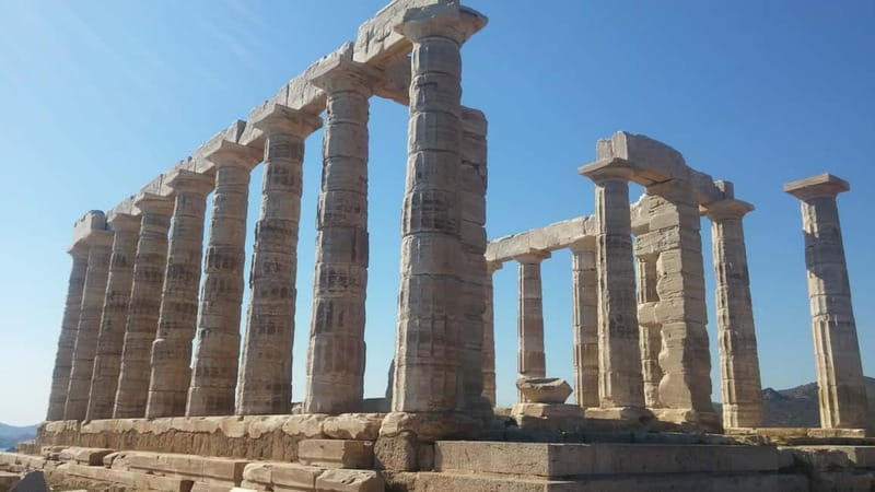 Cape Sounion with Official Guide to the Temple of Poseidon - Glyfada, Vouliagmeni, and Varkiza from the coach window
