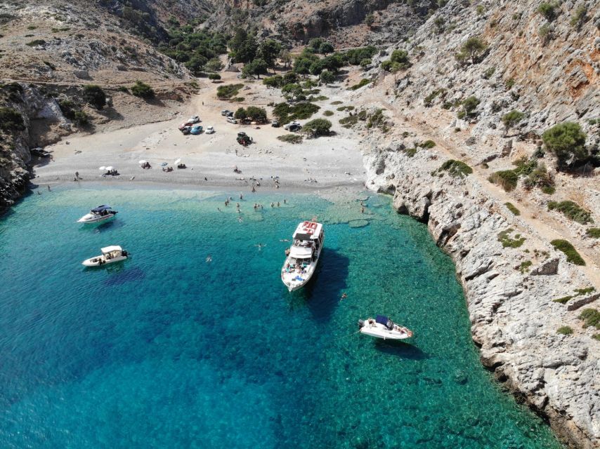 Chania: Menies Beach & Chironisia Bay Cruise with Snorkeling - Chironisia Bay and its small sea caves