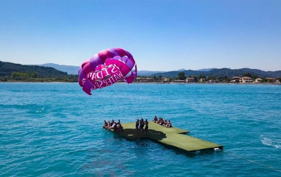 Corfu: Parasailing Experience for 2 in Sidari - The Albanian mountains give the flight its scale