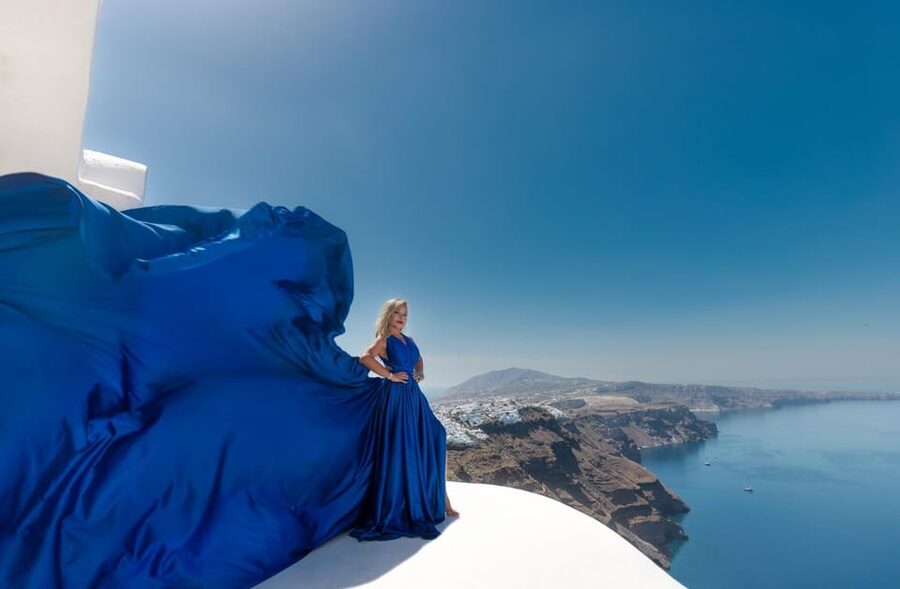 Flying dress Photoshoot in Santorini with Hotel Pickup - Practical value at $141 per person