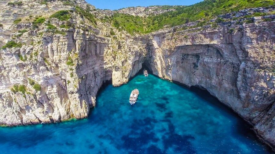 From Corfu: Day Cruise to Paxos, Antipaxos, and Blue Caves - Paxos and the Blue Caves by boat
