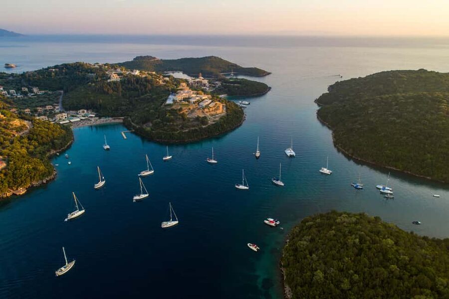 From Lefkimmi: Syvota, Blue Lagoon and Cave Sunset Cruise - The ride from Lefkimmi Port to Sivota