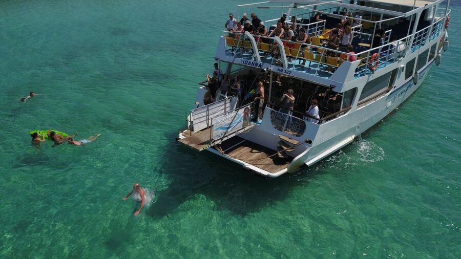 From Ouranoupoli: Blue Lagoon Two Island Cruise - The crew and language support