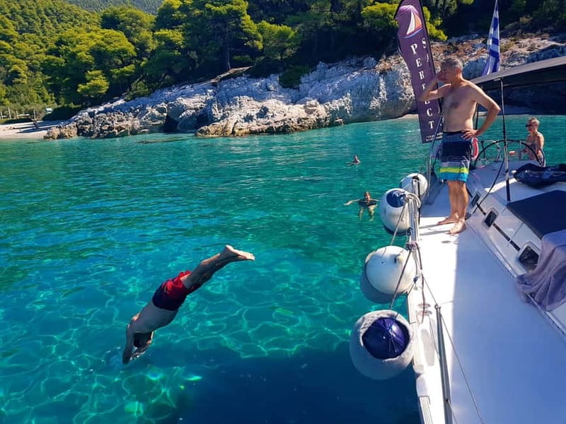 From Skiathos Marina: Yacht Sailing Day Trip with Lunch - Lunch at a traditional taverna in Skopelos
