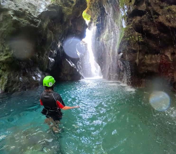 Kourtaliotiko Gorge: Guided River Adventure Trek with Lunch - The first swim into Kourtaliotiko Gorge
