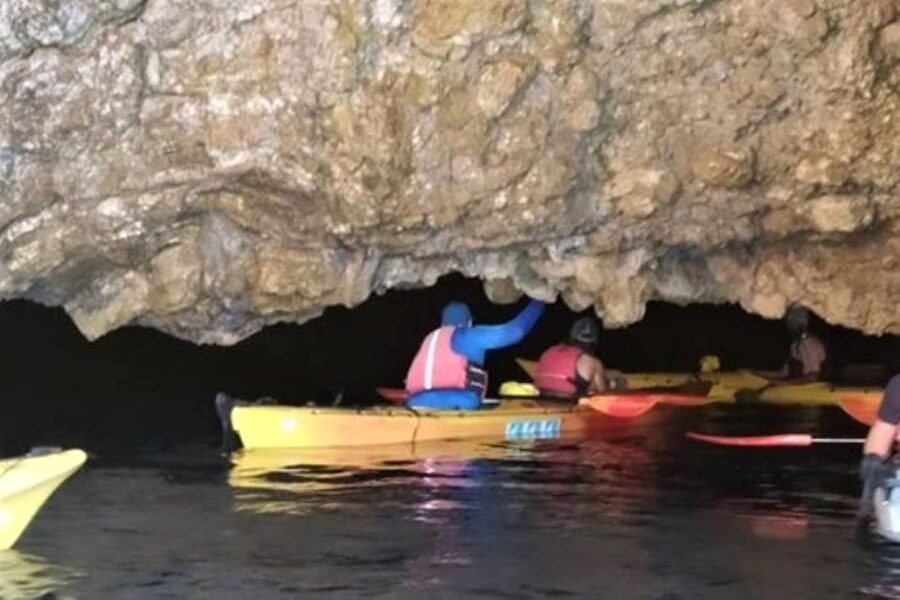 Lefkada: Hidden Blue Cave Kayak Trip with Lunch & Fruits - Paddling southeast along Lefkada’s coast
