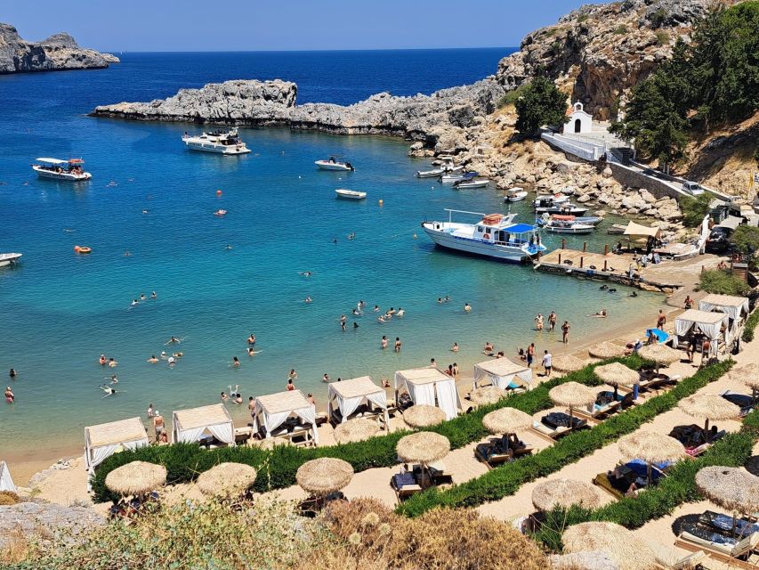 Lindos,Pefkos: All inclusive Swim & Snorkel Boat Cruise - First stop: swimming into a Lindos cave