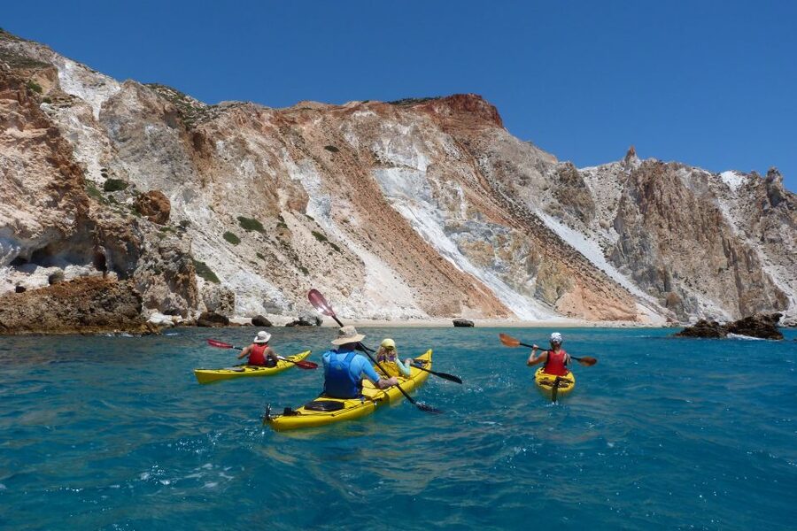 Milos: Guided Kayaking Trip with Snorkelling & Lunch - The first beach stop: one hour for swimming and snorkelling