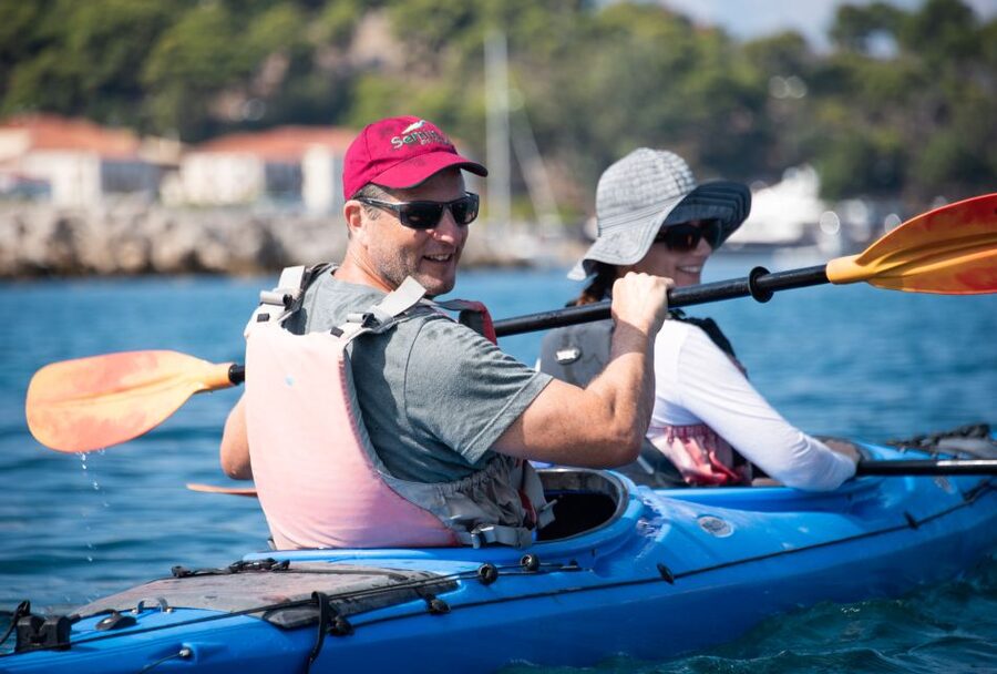 Navarino Bay: Sea Kayaking with Lunch - Reaching Sphacteria and its island viewpoint