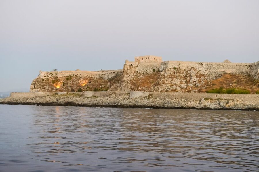 Rethymno: Sunset Cruise on a Wooden Pirate Boat - The first view: Fortezza and the old harbor