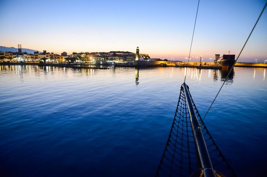 Rethymno: Sunset Cruise on a Wooden Pirate Boat - The return trip and Rethymno after dark