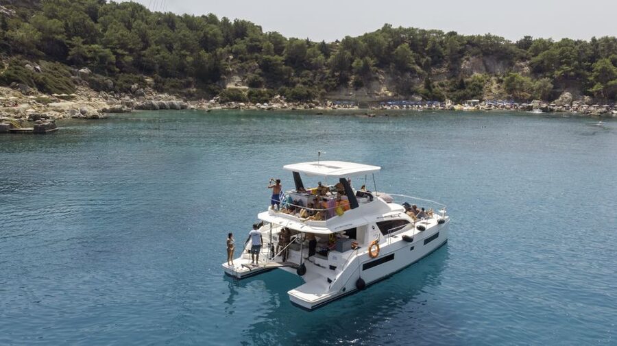 Rhodes: All-Inclusive Catamaran Cruise with Lunch and Drinks - Anthony Quinn Bay: the first swim and the fish