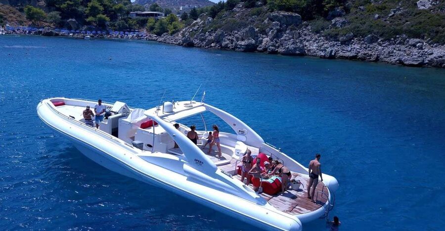Rhodes: Beach Cruise with Swimming, Meal, & Unlimited Drinks - Anthony Quinn Bay: blue water and lunch on board