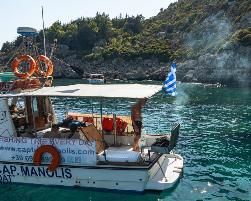 Rhodes: Captain Manolis Fishing Trip with BBQ and Swimming - Swimming near a beach and possible snorkeling