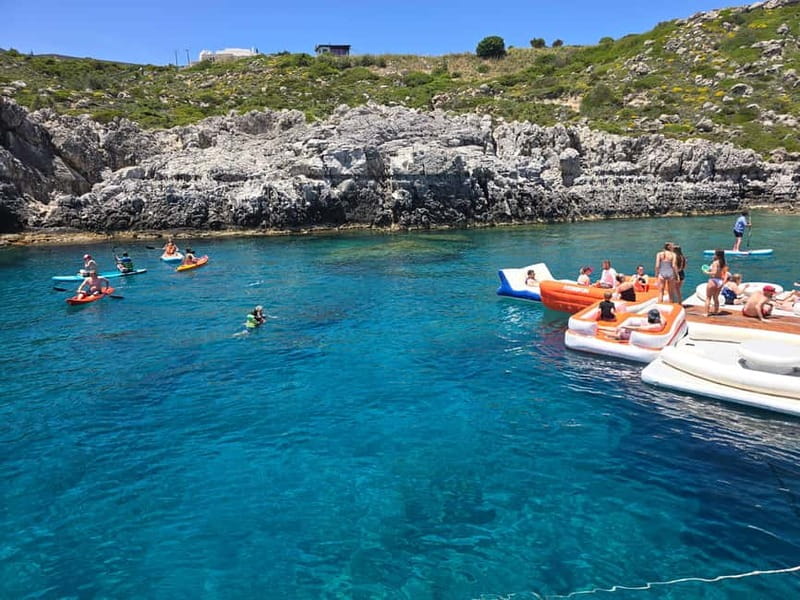 Rhodes: Gulet Trip with Food, Drinks, SUP, Kayak & Swimming - Two hours at Fun Island in Ladiko Bay