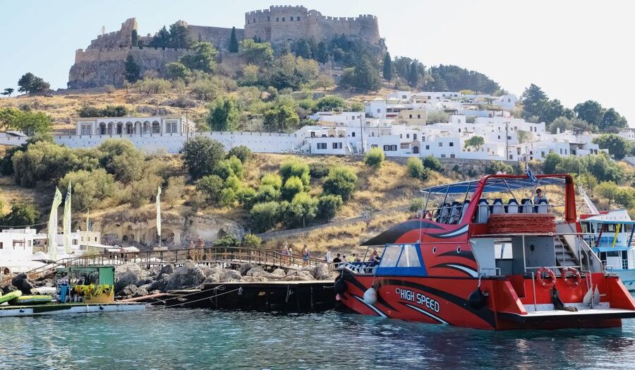 Rhodes: High Speed Boat Trip to Lindos - Arriving at Lindos harbor