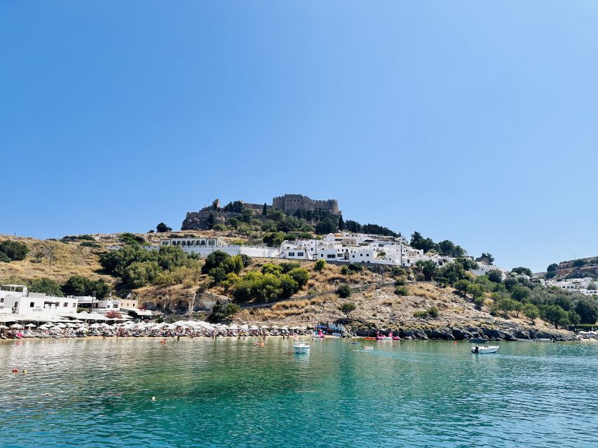 Rhodes: High Speed Boat Trip to Lindos - The Acropolis above Lindos