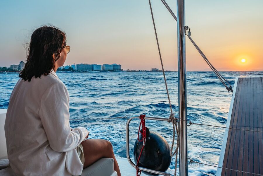 Rhodes: Sunset Catamaran Cruise with Dinner Buffet & Drinks - Boat comfort, crew service, and group size