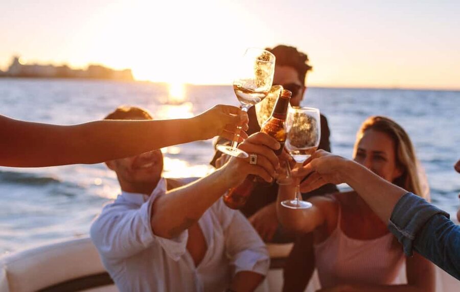 Rhodes: Sunset Cruise w/ Gourmet Buffet, Drinks & Live Music - Kalithea Bay, a swim stop with a historic setting