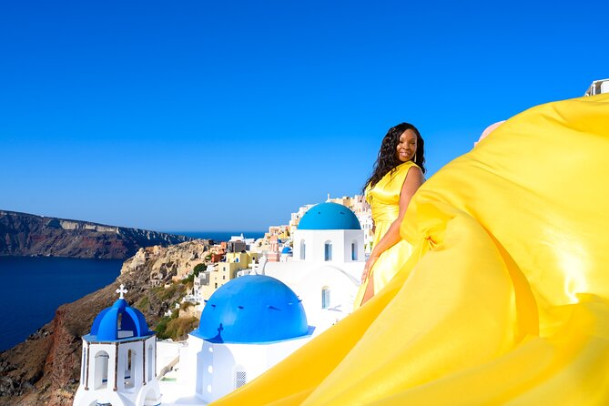 Santorini 2h Private Flying Dress Photoshoot with Transportation - What the Santorini flying dress experience is really like