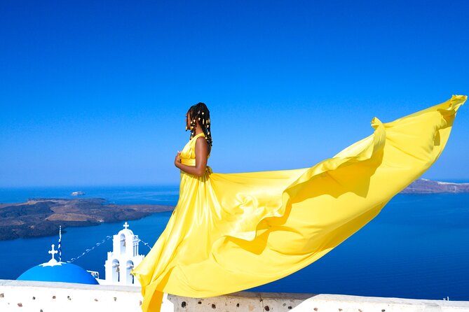 Santorini 2h Private Flying Dress Photoshoot with Transportation - Imerovigli and the caldera cliffs
