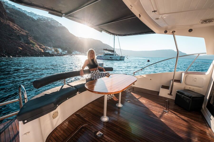 Santorini: Caldera Private Power Catamaran Cruise - The volcano and hot springs