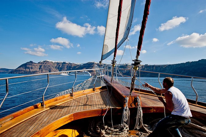 Santorini Caldera Sunset Sailing Cruise with Dinner and Wine - What the crew and guide add