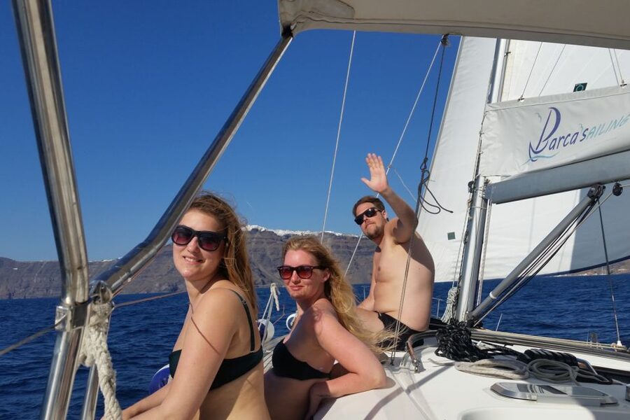 Santorini Caldera: Sunset Sailing Cruise with Meal - The warm volcanic waters of Palea Kameni