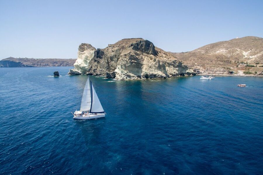 Santorini Caldera: Sunset Sailing Cruise with Meal - Red Beach and White Beach from the boat