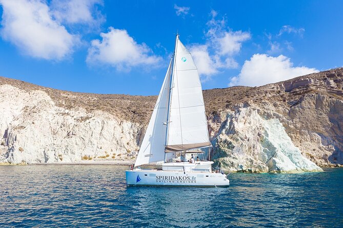 Santorini Classic Catamaran Cruise with BBQ, Drinks and Transfers - Red Beach and White Beach from the sea