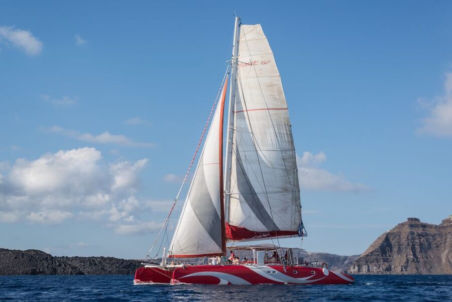 Santorini: Dream Catcher 5-hour Sailing Trip in the Caldera - Swimming in private bays