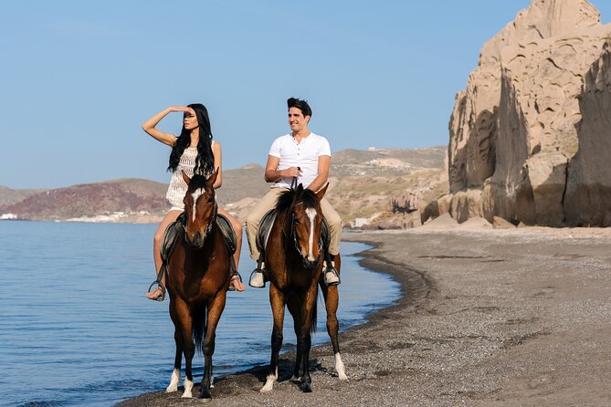 Santorini: Horse Riding to the Black Sandy Beach (Eros beach) - Heat, dust, clothing, and comfort