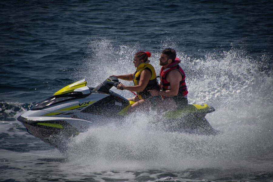 Santorini: Perivolos Beach Jet Ski Rental - The safety briefing before the ride