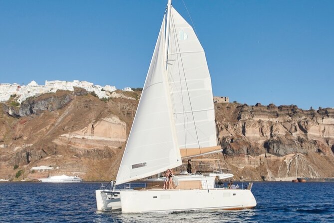 Santorini Platinum Catamaran Cruise with Meal, BBQ and Open Bar - Seeing Santorini from a small catamaran