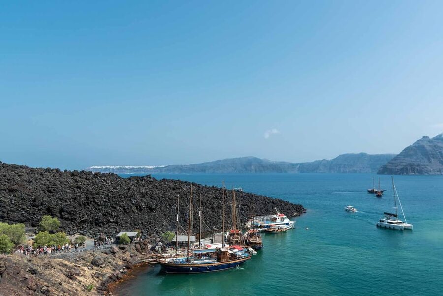 Santorini Port: Cruise to Volcano, Hot Springs & Thirassia - Palea Kameni hot springs, with a swim from the boat