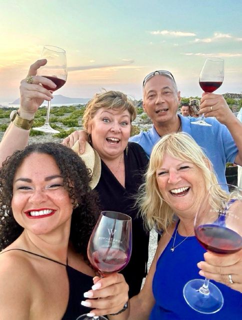 Santorini: Tour of Wineries with Wine Tasting & Food - The final stop: wine with a Santorini sunset