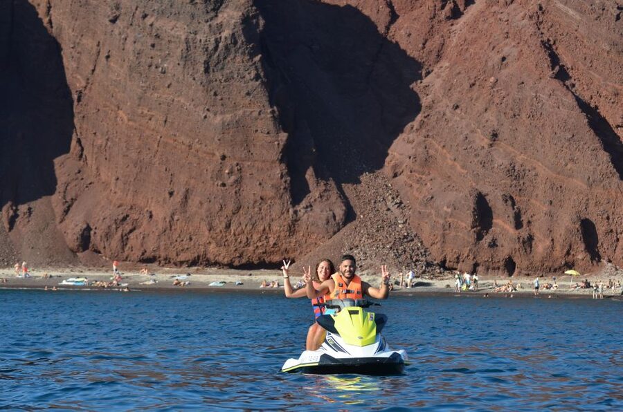 Santorini:Volcanic Beaches Cruise With Jet Ski - Mesa Pigadia, Mauro Vouno, and the sea view