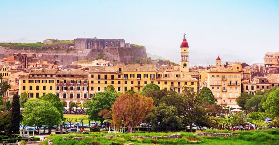 Saranda: Corfu Town and Palaiokastritsa Day Trip with Cruise - Palaiokastritsa, clear water and steep hills