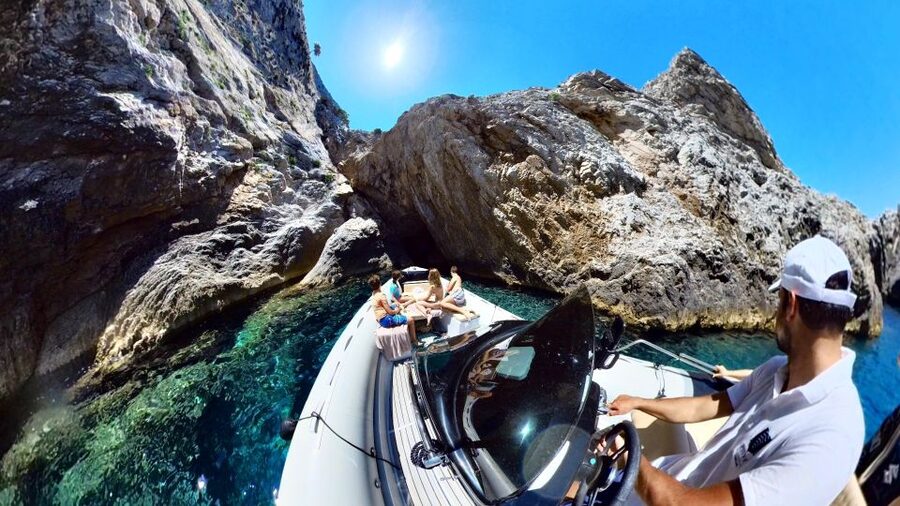 Skiathos: Private Lalaria Beach and Caves Speedboat Tour - Entering the Dark Cave by boat